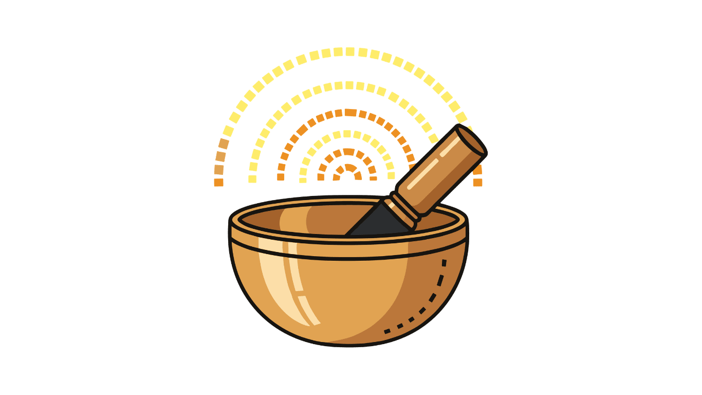 Illustration of a Tibetan singing bowl and mallet
