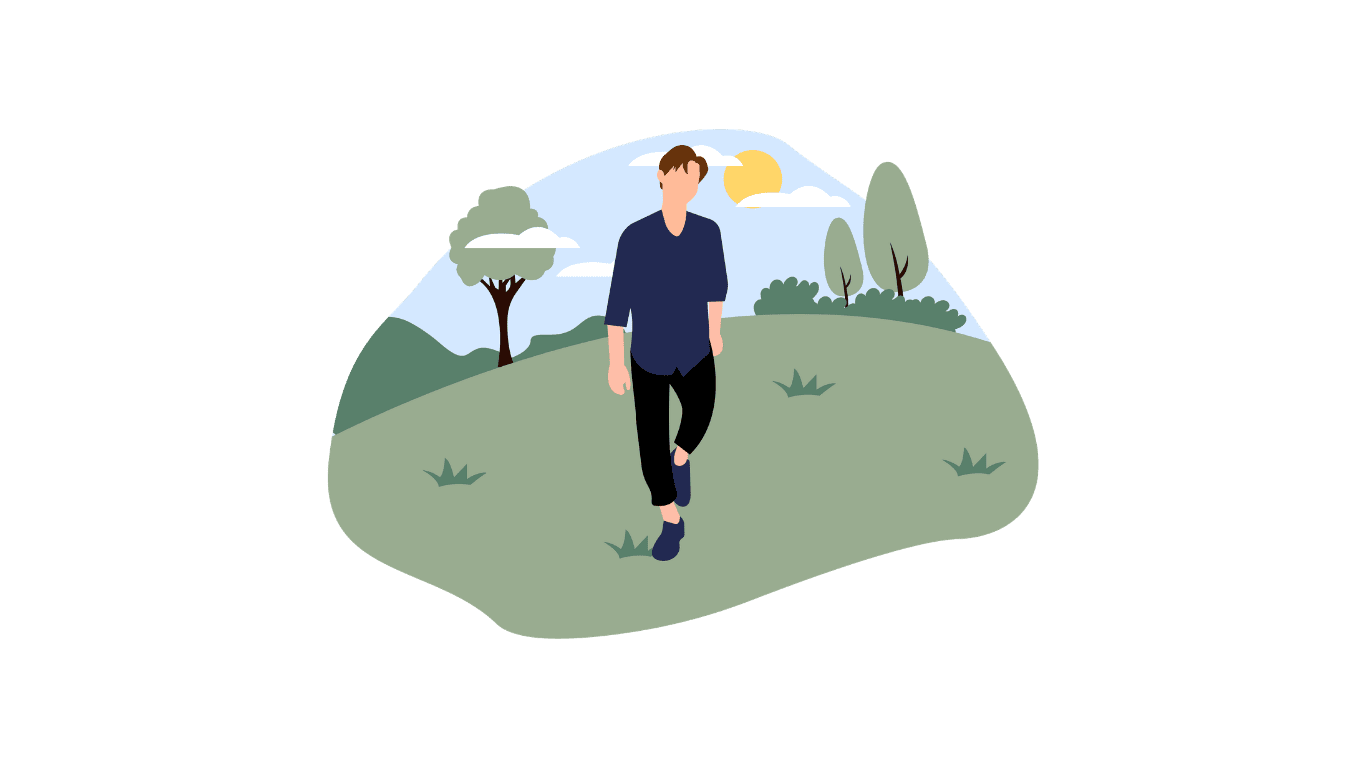 Illustration of a person walking outdoors among trees